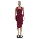 Sleeveless Drawstring Waist Pockets Pencil Dress HGL-1848