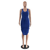 Sleeveless Drawstring Waist Pockets Pencil Dress HGL-1848