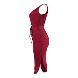 Sleeveless Drawstring Waist Pockets Pencil Dress HGL-1848