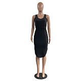 Sleeveless Drawstring Waist Pockets Pencil Dress HGL-1848