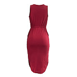 Sleeveless Drawstring Waist Pockets Pencil Dress HGL-1848