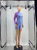Hollow Out Tie Dye Zipper Long Sleeve Club Romper ANDI-1331