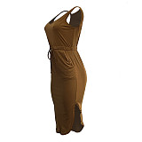 Sleeveless Drawstring Waist Pockets Pencil Dress HGL-1848