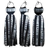 Tie Dye Print Halter Backless Maxi Dress TE-4379