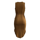Sleeveless Drawstring Waist Pockets Pencil Dress HGL-1848