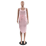 Sleeveless Drawstring Waist Pockets Pencil Dress HGL-1848