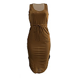 Sleeveless Drawstring Waist Pockets Pencil Dress HGL-1848