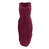 Sleeveless Drawstring Waist Pockets Pencil Dress HGL-1848