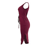 Sleeveless Drawstring Waist Pockets Pencil Dress HGL-1848