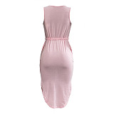 Sleeveless Drawstring Waist Pockets Pencil Dress HGL-1848