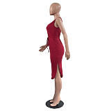 Sleeveless Drawstring Waist Pockets Pencil Dress HGL-1848
