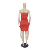 Strapless Sides Drawstring Ruched Bodycon Dress SHD-9814
