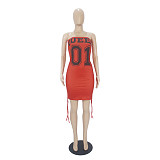 Strapless Sides Drawstring Ruched Bodycon Dress SHD-9814