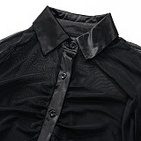 Black Mesh See Through Shirt Top Skinny Pants Set NY-2299