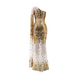 Single Shoulder Sequin Mesh High Waist Evening Dress OSS-21495