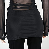 Black Mesh See Through Shirt Top Skinny Pants Set NY-2299
