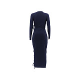 Ribbed Knitted Hollow Out Bandage Maxi Dresses OSS-21432