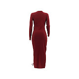 Ribbed Knitted Hollow Out Bandage Maxi Dresses OSS-21432