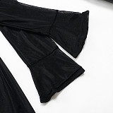Black Mesh See Through Shirt Top Skinny Pants Set NY-2299