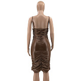 Cut Out Spaghetti Straps Ruched Bodycon Dresses OSS-21486