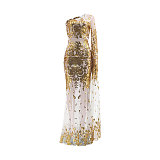 Single Shoulder Sequin Mesh High Waist Evening Dress OSS-21495