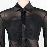 Black Mesh See Through Shirt Top Skinny Pants Set NY-2299