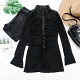 Black Mesh See Through Shirt Top Skinny Pants Set NY-2299