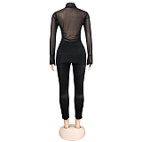 Black Mesh See Through Shirt Top Skinny Pants Set NY-2299