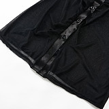 Black Mesh See Through Shirt Top Skinny Pants Set NY-2299