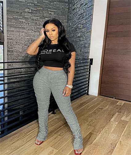 Solid Ruched Stacked High Waist Sweatpants YS-8520