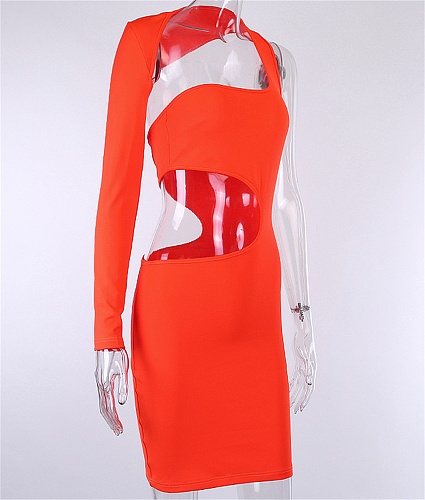 Cut Out One Shoulder Long Sleeve Bodycon Dress FL-96176