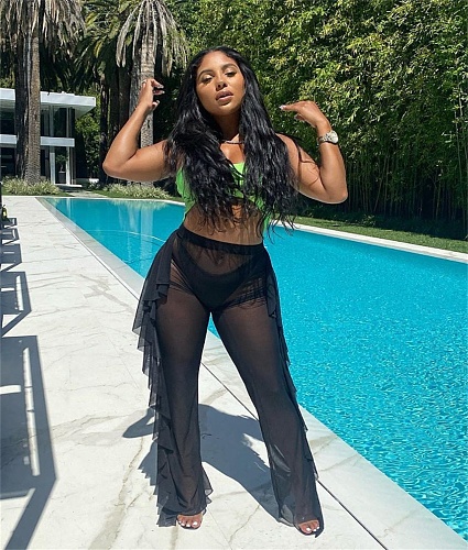 Ruffle Beach Cover Ups Mesh Sheer Wide Leg Pants OY-6205