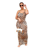 Leopard Print Backless Floor Length Maxi Slip Dress FSX-342