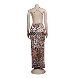 Leopard Print Backless Floor Length Maxi Slip Dress FSX-342