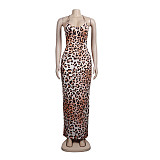 Leopard Print Backless Floor Length Maxi Slip Dress FSX-342
