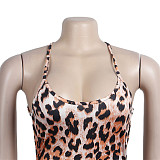 Leopard Print Backless Floor Length Maxi Slip Dress FSX-342