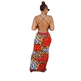 Leopard Print Backless Floor Length Maxi Slip Dress FSX-342