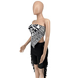 Hipster Graphic Bandana Strapless Crop Top WSY-5928