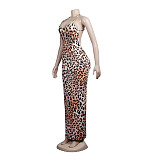 Leopard Print Backless Floor Length Maxi Slip Dress FSX-342