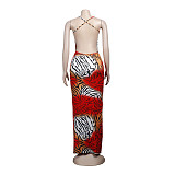 Leopard Print Backless Floor Length Maxi Slip Dress FSX-342