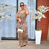 Leopard Print Backless Floor Length Maxi Slip Dress FSX-342