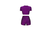 V Neck Short Sleeves Drawstring Crop Top Shorts Sets ASL-6569