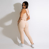 Zipper Hooded Sleeveless Crop Top Skinny Pants Suits NY-7257