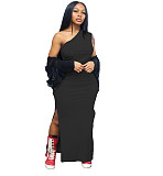 One Shoulder Sleeveless Side Slit Maxi Dress WSM-5309