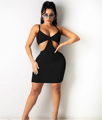 Solid Knitted Cut Out Backless Bodycon Slip Dress NM-8349