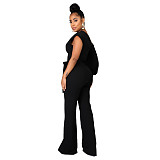 Single Shoulder Lace Up One Piece Wide Leg Jumpsuit YF-10113