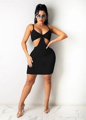 Solid Knitted Cut Out Backless Bodycon Slip Dress NM-8349