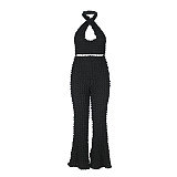 Cross Halter Backless Vest Crop Top Flare Pants Suits JLY-19332