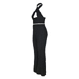 Cross Halter Backless Vest Crop Top Flare Pants Suits JLY-19332