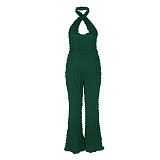 Cross Halter Backless Vest Crop Top Flare Pants Suits JLY-19332